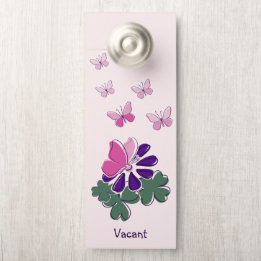 Affichette De Porte Papillon rose vert pourpre Nom du doodle