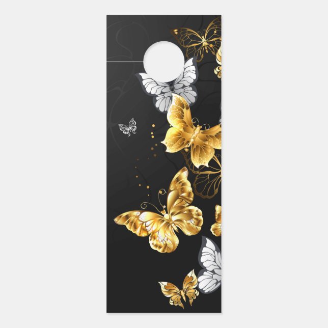 Affichette De Porte Papillons blancs et dorés (Devant)