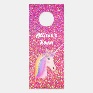 Affichette De Porte Parties scintillant rose mignonne Unicorne Enfants
