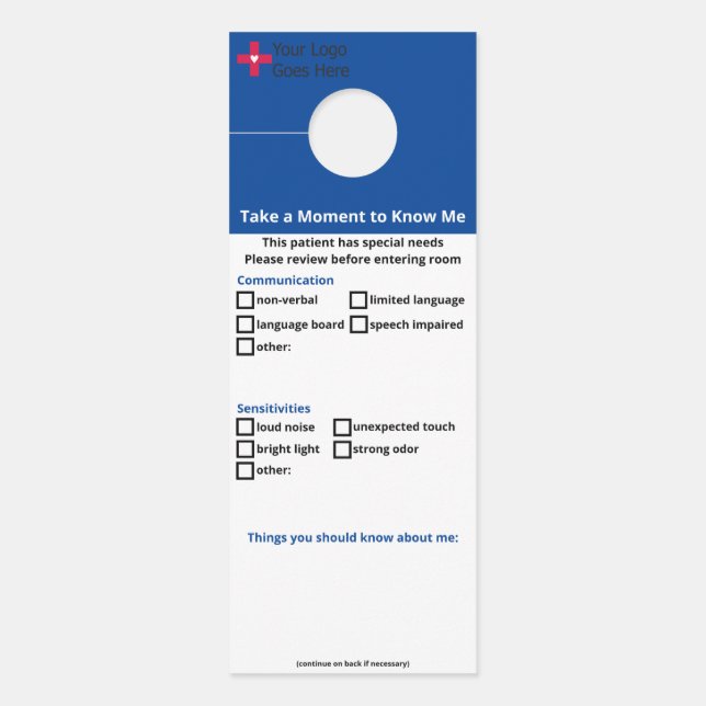 Affichette De Porte Patient ayant des besoins spéciaux (Devant)