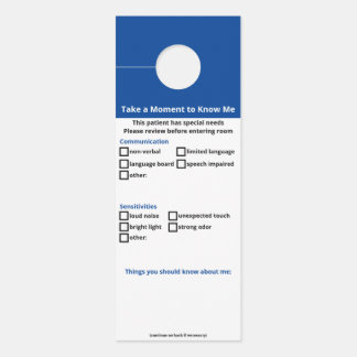 Affichette De Porte Patient pour les besoins spéciaux - aucune version