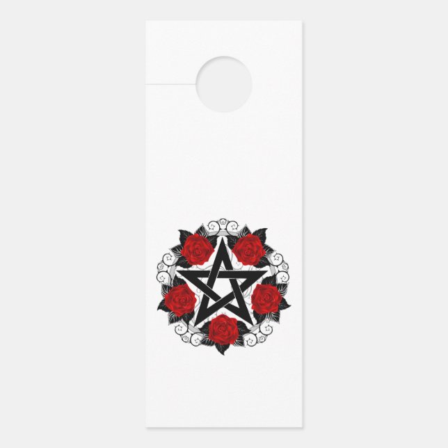 Affichette De Porte Pentagramme aux roses rouges (Devant)