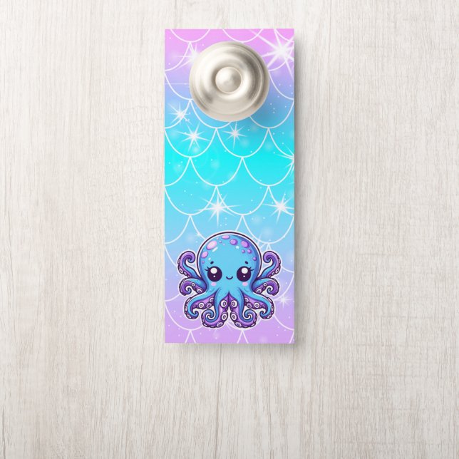 Affichette De Porte Pieuvre bleue mignonne (Sur le bouton)