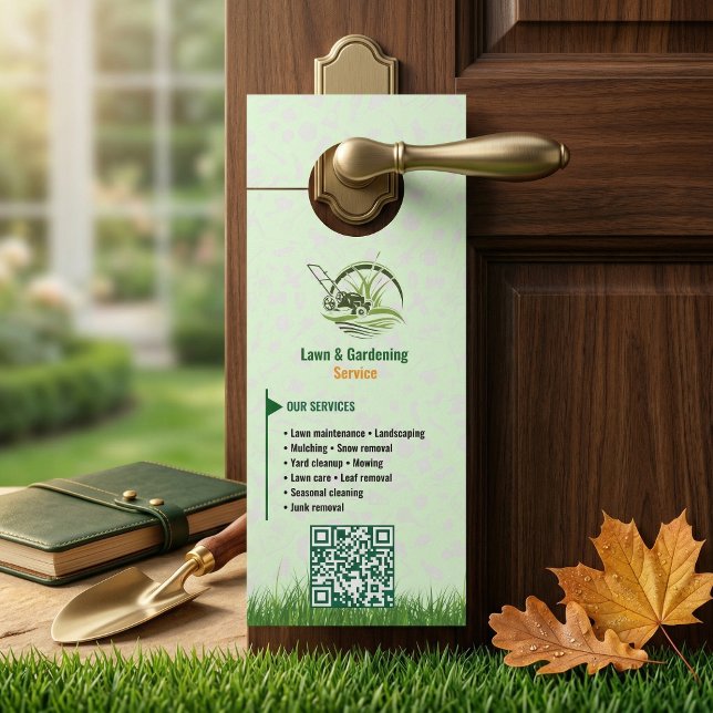 Affichette De Porte Porte-étiquette de soins de pelouse professionnels (Professional White and Green Lawn Care Door Hanger)