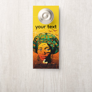 Affichette De Porte Portrait féminin africain avec coucher de soleil
