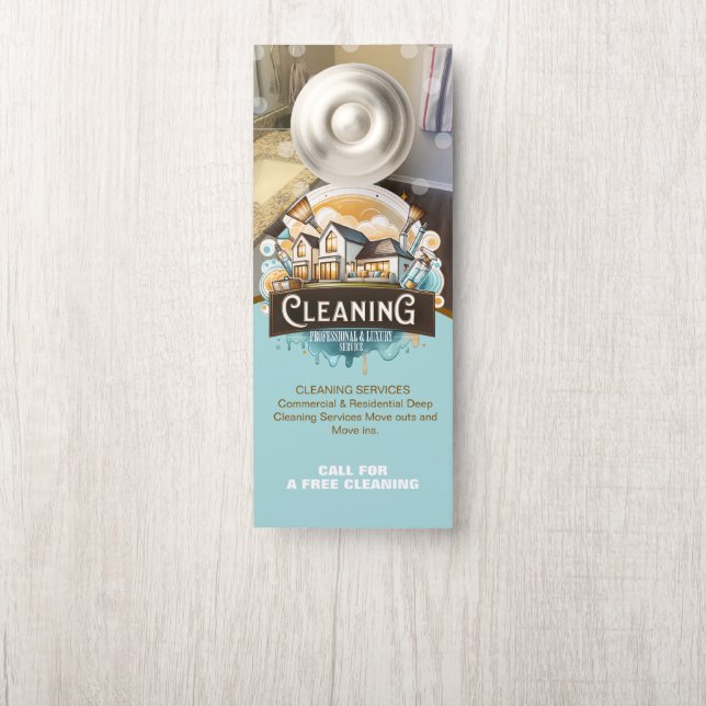 Affichette De Porte Professional Cleaning Services Logo (Sur le bouton)