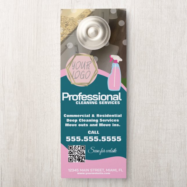 Affichette De Porte Professional Cleaning Services QR Code (Sur le bouton)