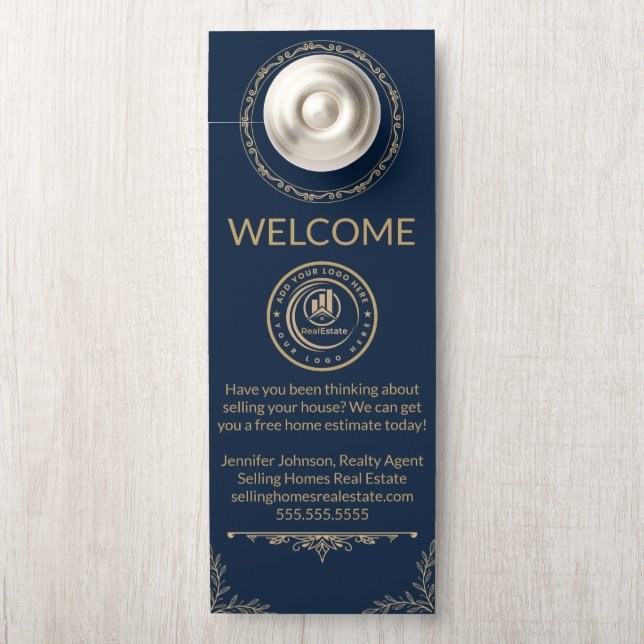 Affichette De Porte Real Estate Agent | Custom Logo Property Branding (Sur le bouton)