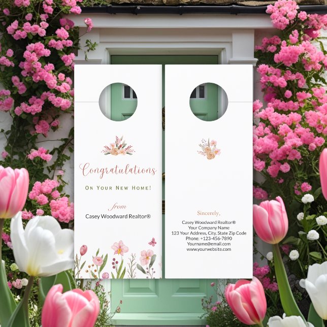 Affichette De Porte Realtor Félicitations Fleurs Personnalisées (Créateur téléchargé)