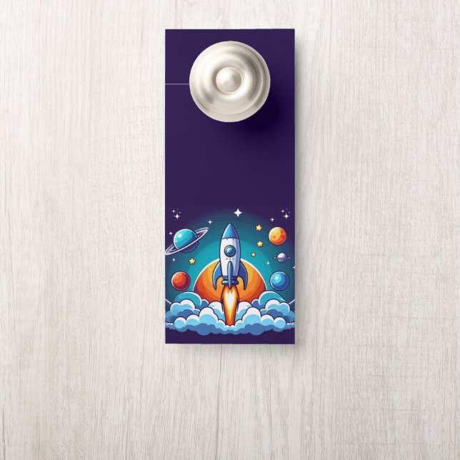 Affichette De Porte Retro, fusée spatiale (Sur le bouton)