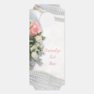 Affichette De Porte Romantique & Elégante perles blanches Salle rose r