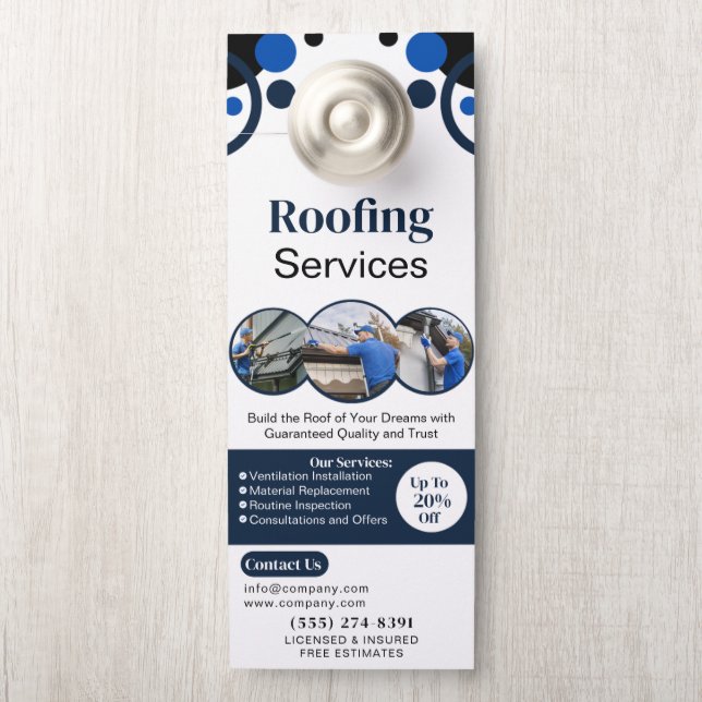 Affichette De Porte Roofing Company | Custom Logo Services (Sur le bouton)