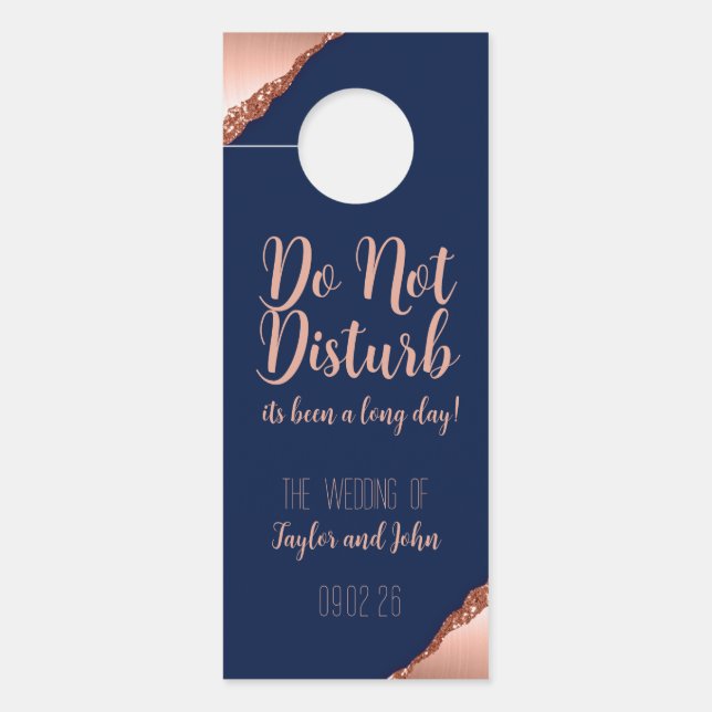 Affichette De Porte Rose Gold et Mariage bleu marine (Devant)