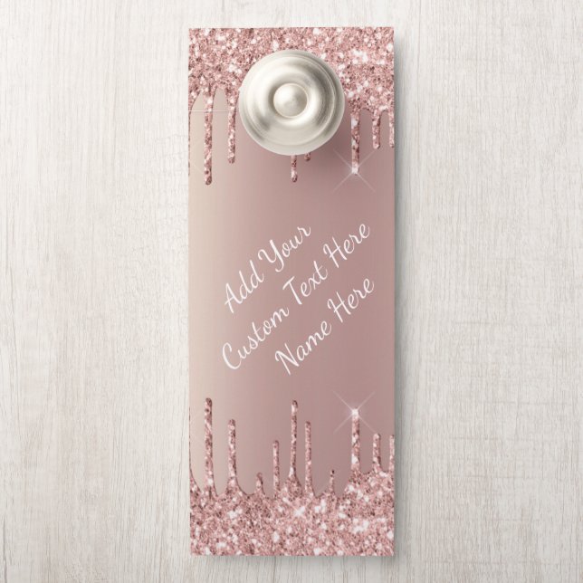 Affichette De Porte Rose Gold Parties scintillant Nom de texte personn (Sur le bouton)