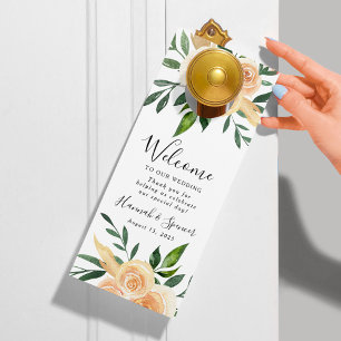 Affichette De Porte Roses Pêches Bienvenue au mariage & Ne pas déran