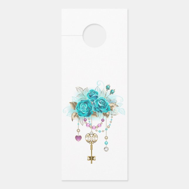 Affichette De Porte Roses turquoise avec touches (Devant)