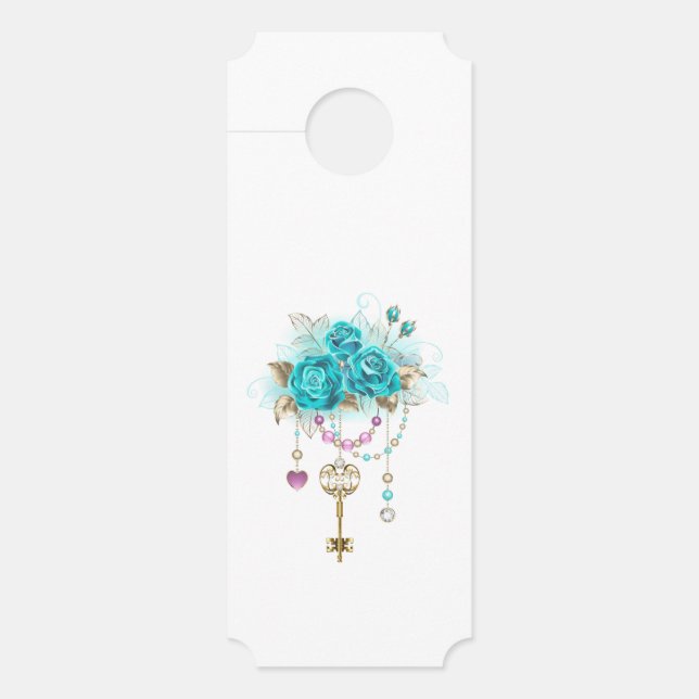 Affichette De Porte Roses turquoise avec touches (Devant)