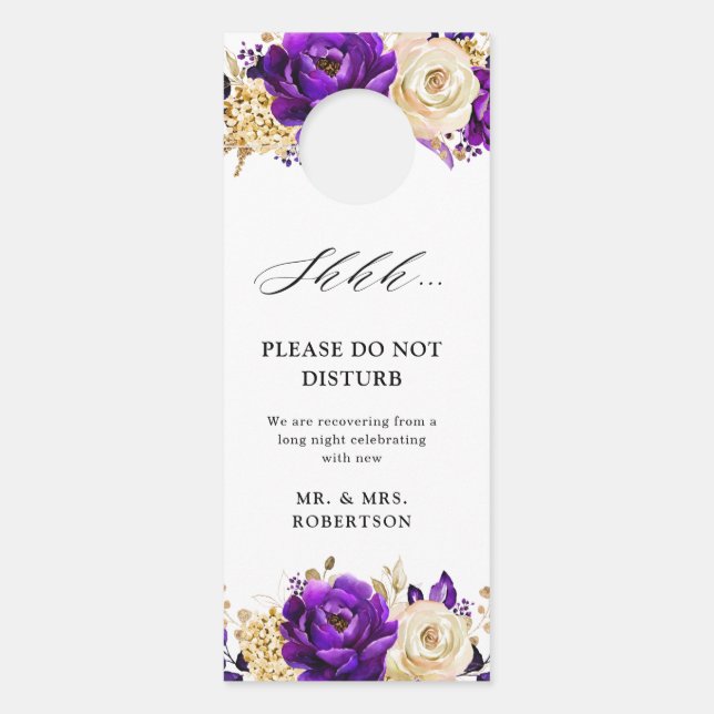 Affichette De Porte Royal Violet Or Floral Ne Disturbe Pas (Devant)
