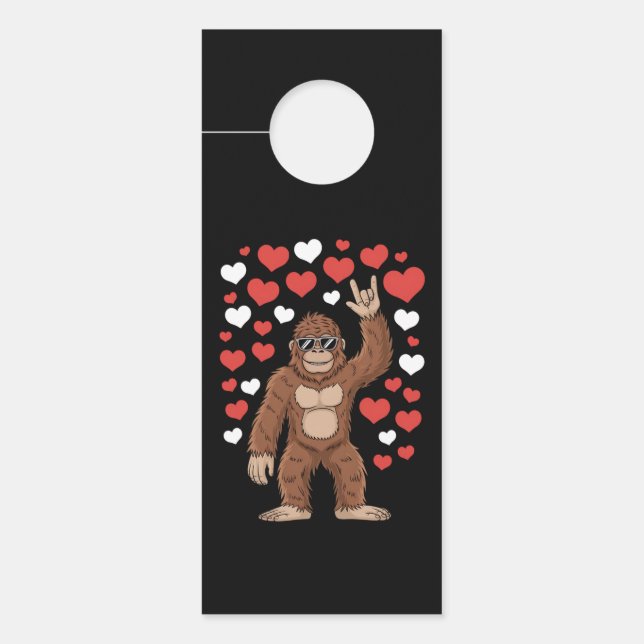 Affichette De Porte Saint-Valentin Bigfoot Cœurs Drôles Sasquatch (Devant)
