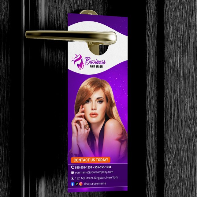 Affichette De Porte Salon de Beauté Coiffeur Moderne Cheveux Violets (Créateur téléchargé)
