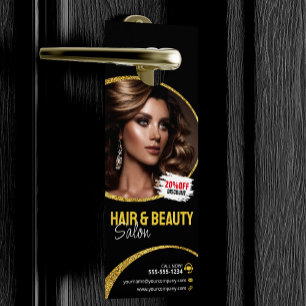 Affichette De Porte Salon de Beauté de Coiffeur Paillettes Dorées Glam