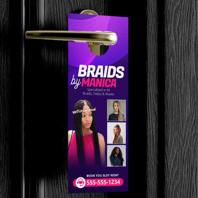 Affichette De Porte Salon de tressage moderne Extensions de cheveux Tr (Créateur téléchargé)