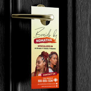Affichette De Porte Salon de Tresse Moderne Coiffeur Spécialiste en Tr