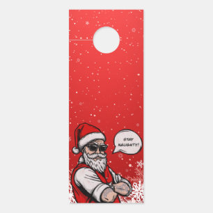 Affichette De Porte Santa Claus Restez coquin Noël drôle