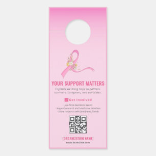 Affichette De Porte Sensibilisation au cancer du sein Code QR du ruban