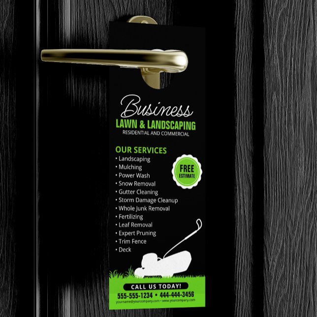 Affichette De Porte Service d'aménagement paysager de la pelouse noire (Créateur téléchargé)
