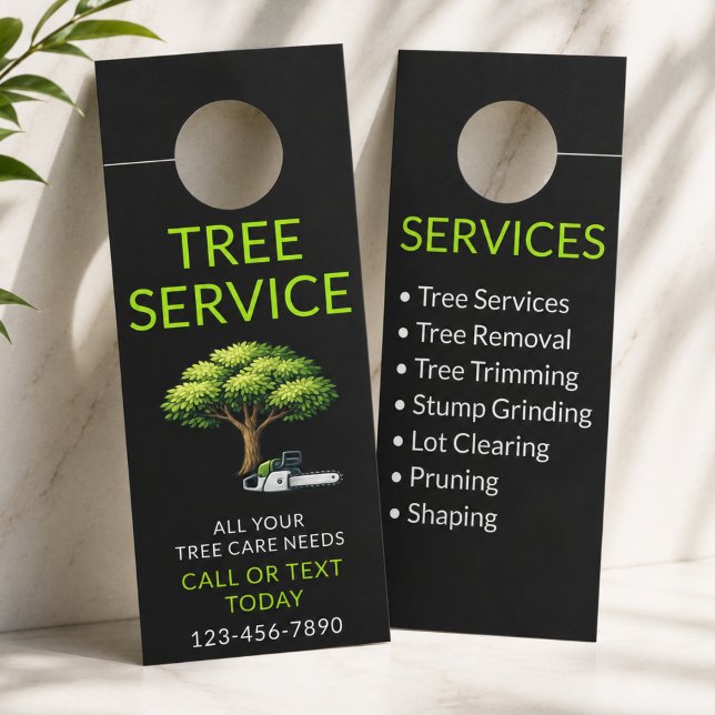 Affichette De Porte Service d'arbre professionnel Black Green (Créateur téléchargé)