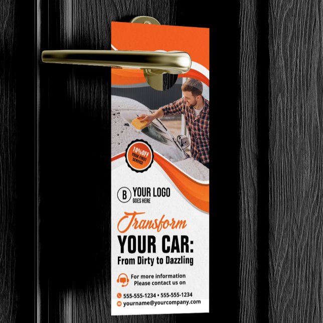 Affichette De Porte Service de detailing automobile lavage cirage de v (Créateur téléchargé)