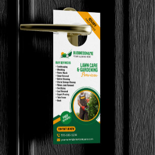 Affichette De Porte Service de jardinage et de tonte de pelouse Vert &