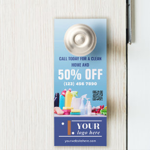 Affichette De Porte Service de nettoyage à prix réduit Votre logo ici