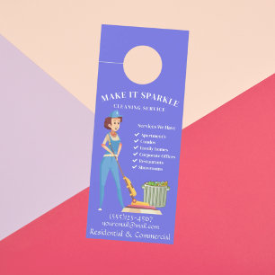 Affichette De Porte Service de nettoyage bleu mignonne pour caricature