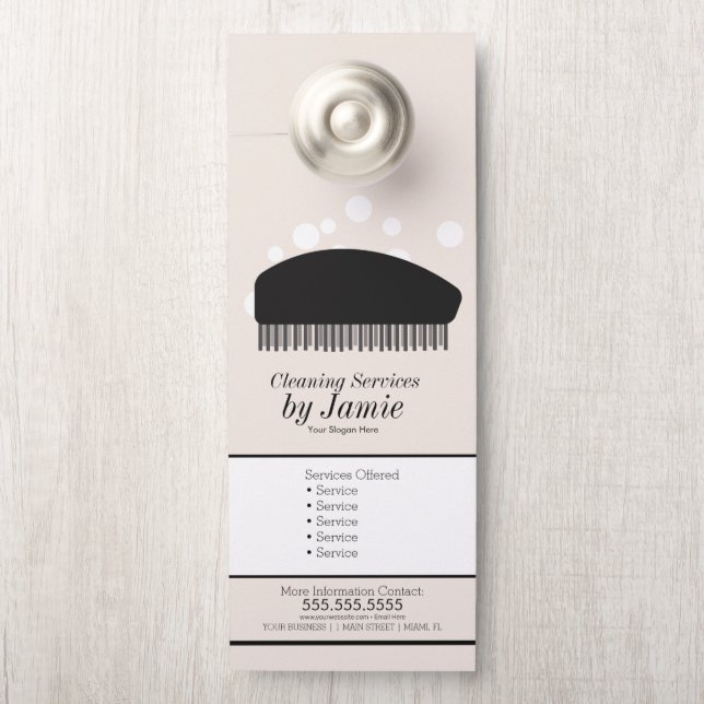 Affichette De Porte Service De Nettoyage Business Bubbles Brosse (Sur le bouton)