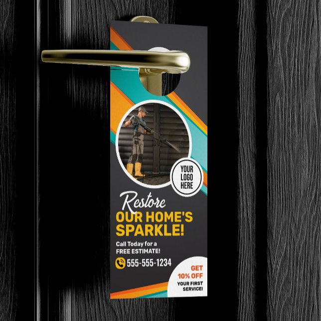 Affichette De Porte Service de nettoyage de la maison de lavage sous p (Créateur téléchargé)