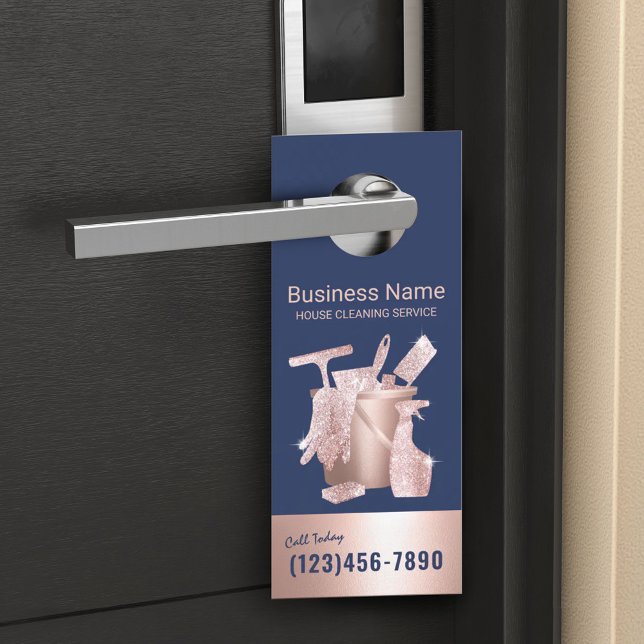 Affichette De Porte Service de nettoyage de la maison Rose Gold Marine (Créateur téléchargé)