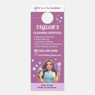 Affichette De Porte Service De Nettoyage De Maison-Dame-De-La-Dame-Pur