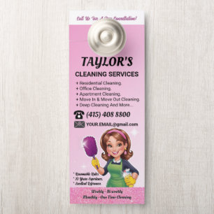 Affichette De Porte Service de nettoyage de maison de dame de ménage r