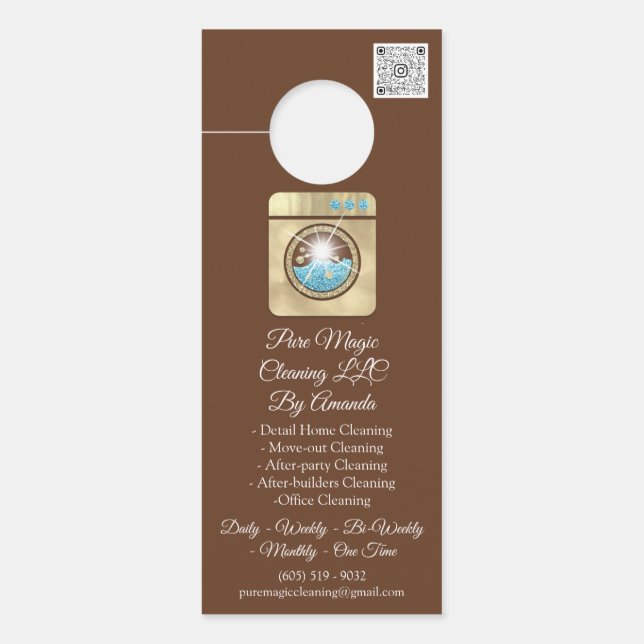 Affichette De Porte Service de nettoyage Lavage Lave Lave QR Code Gold (Devant)