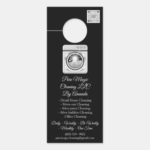 Affichette De Porte Service de nettoyage Lavage Lave Lave QRCode Silve