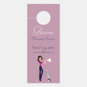 Affichette De Porte Service de nettoyage mignon Lady Vacuuming