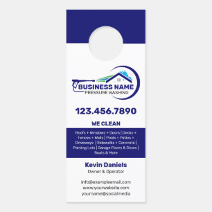 Affichette De Porte Services de nettoyage haute pression Blanc et Bleu