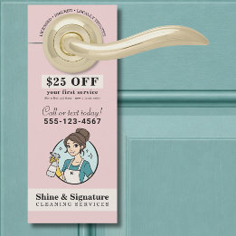 Affichette De Porte Services de nettoyage Modern Pink Maid