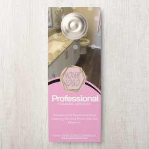 Affichette De Porte Services de nettoyage professionnels modernes rose