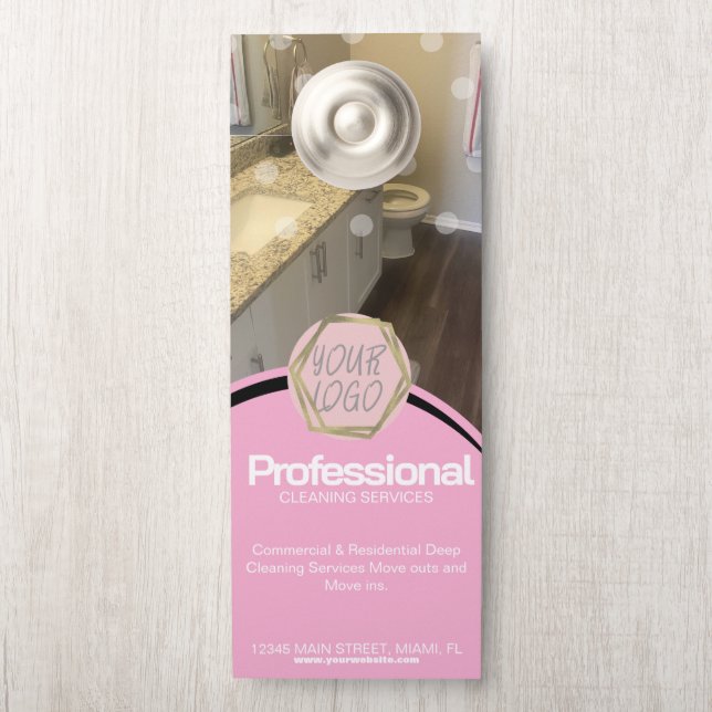Affichette De Porte Services de nettoyage professionnels modernes rose (Sur le bouton)