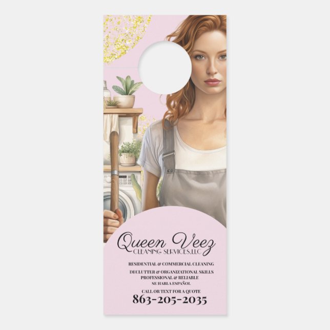 Affichette De Porte Services de nettoyage professionnels rose girly (Devant)