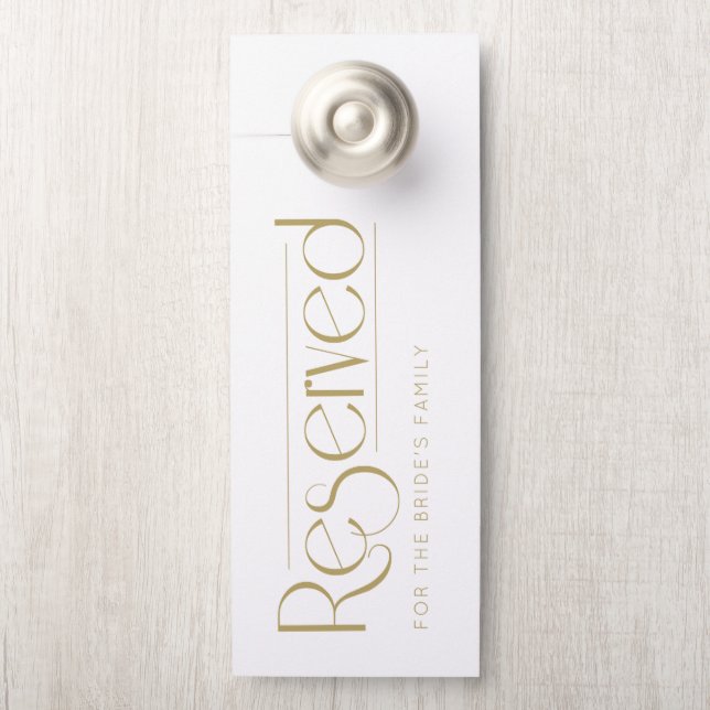 Affichette De Porte Simple White Gold Wedding Reserved (Sur le bouton)