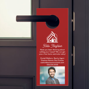 Affichette De Porte Société immobilière rouge Agence immobilière publi